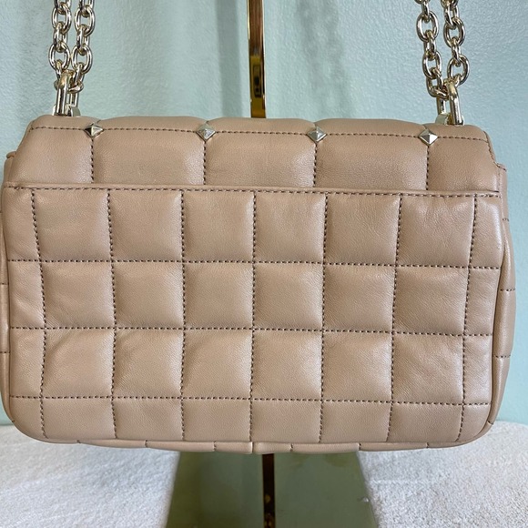 Michael Kors Women's Tan Leather SoHo Chain Quilted Shoulder Crossbody Sling Bag - Picture 7 of 14